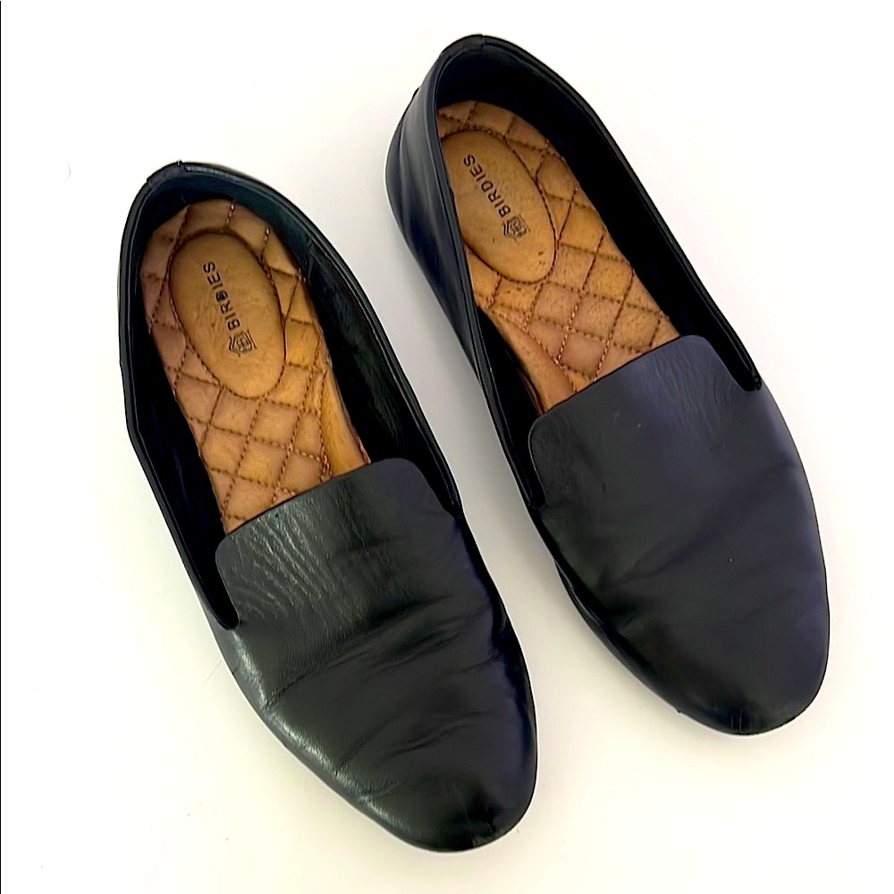 Birdies Black Leather Slip-On Loafers